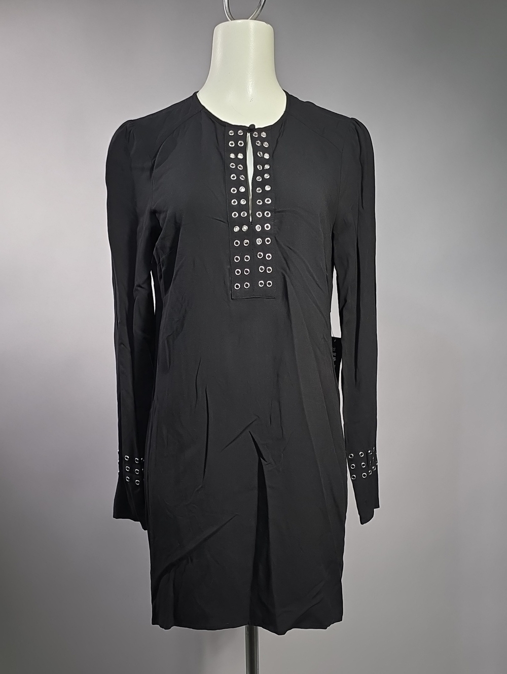 Express Black Long Sleeve Eyelet-Trim Tunic Dress R6